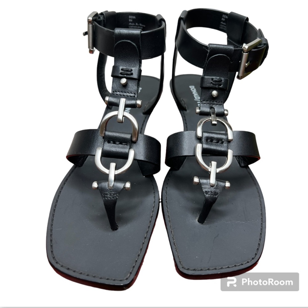 Donald J. Pliner Dena Black Leather Sandals Size 8 - Picture 2 of 8